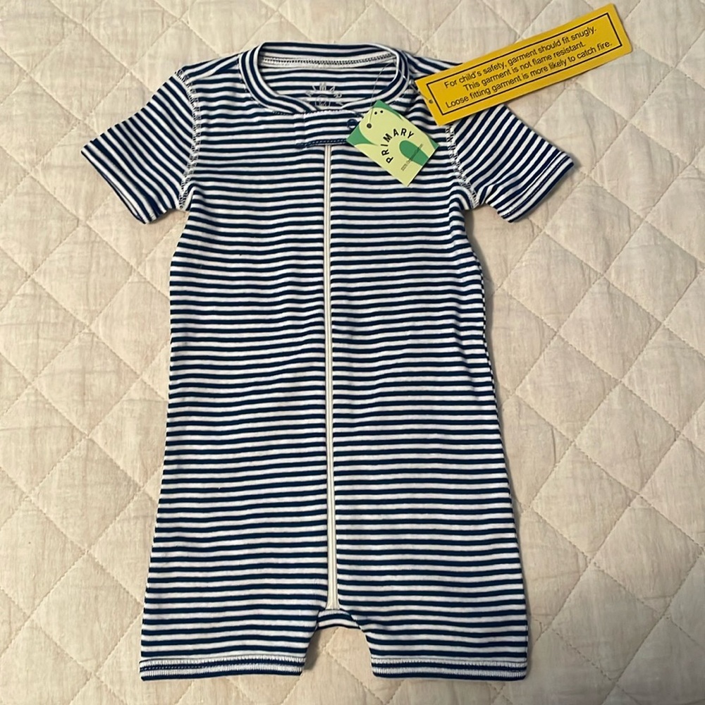 Primary Baby organic short sleeve zip romper in mini stripe